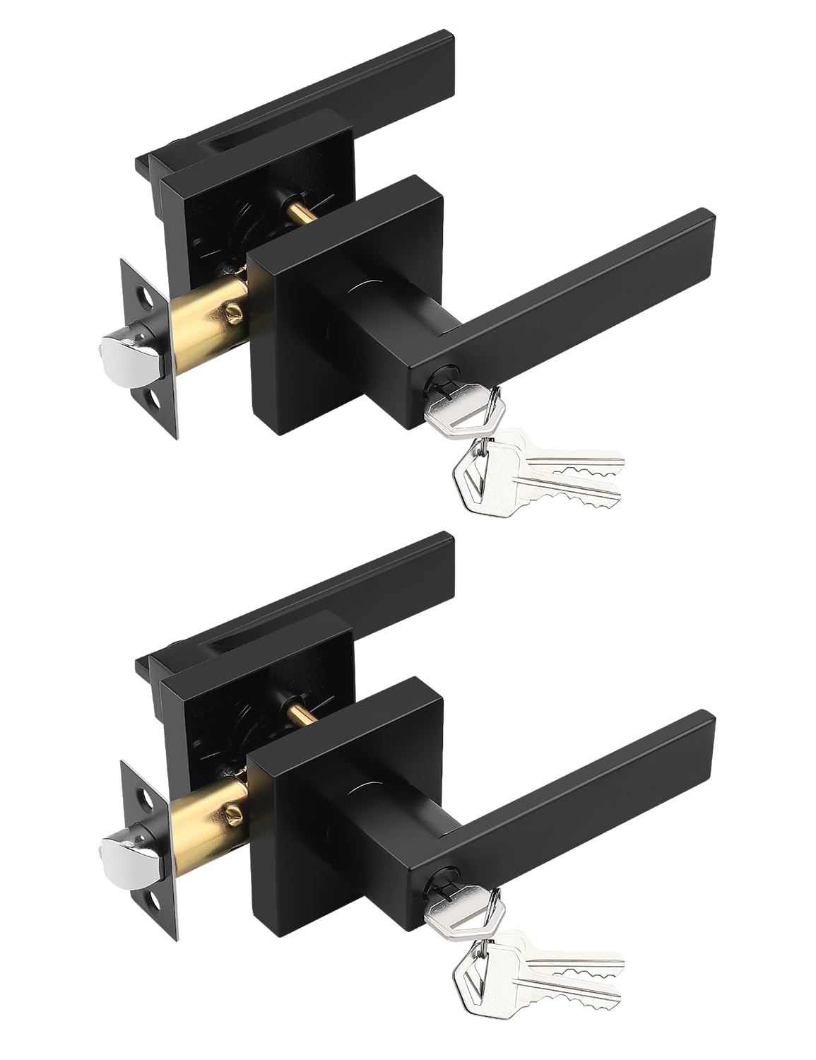 Tinewa 2 Pack Entry Door Levers with Lock and Key, Matte Black Keyed Alike Lockset Combo Pack, Entrance Door Handles for Office and Front Door, Door Knobs Lockset (Each with 3 Keys)
