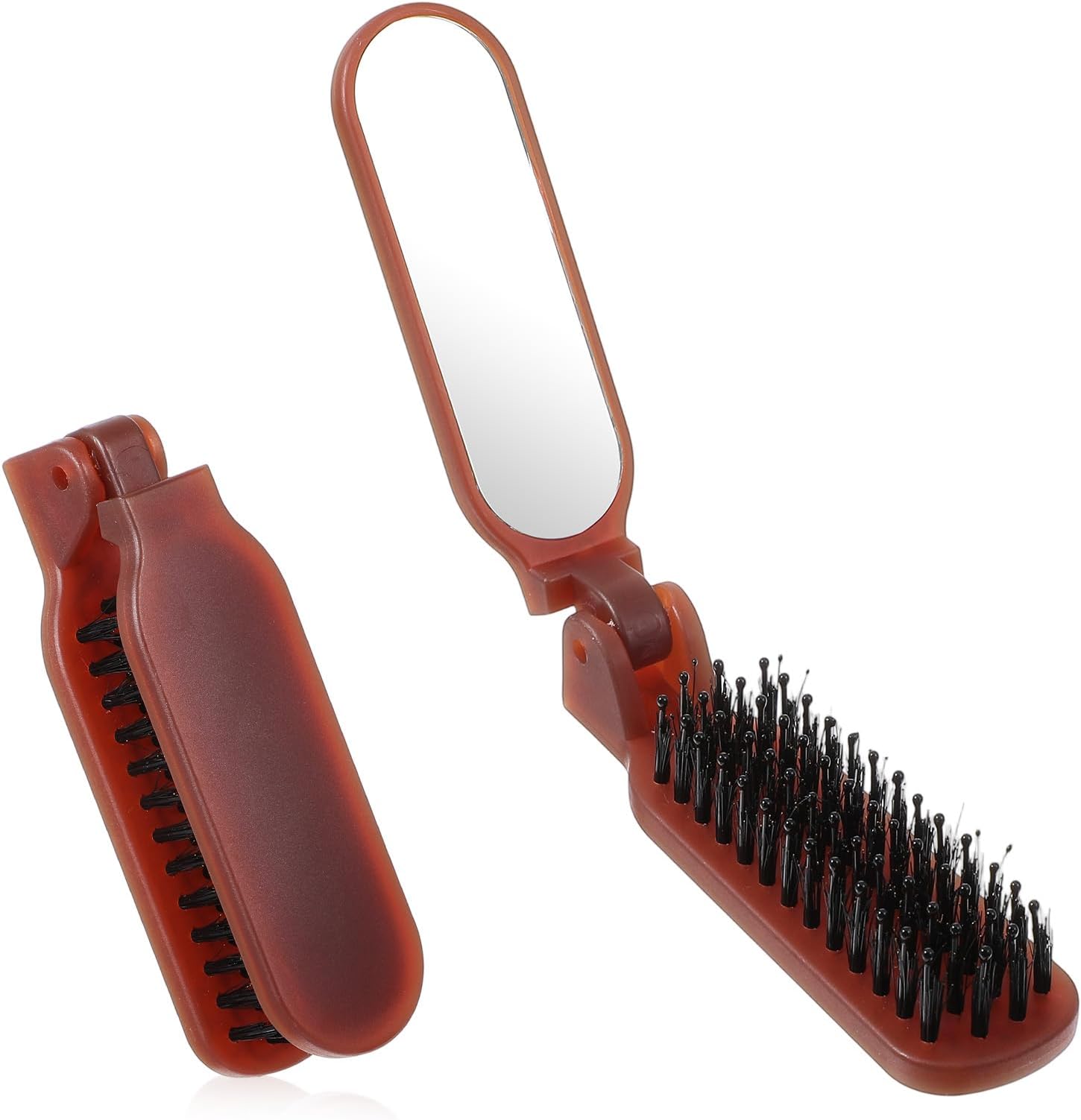 Foldable Brush with Mirror Compact, Foldable Hairbrush Mini Boar Bristle Hairs Brushes Portable Mini Compact Hairbrush Pocket Size Comb for Any Hairstyles Women Girls Home Travel Gym Purse