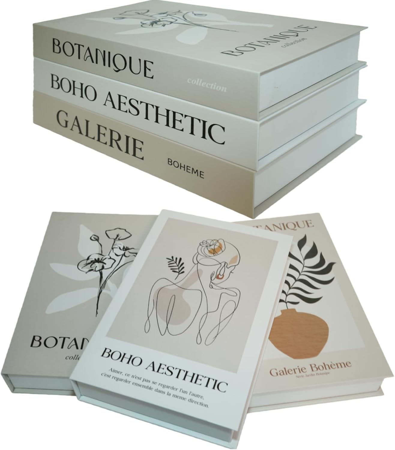 Set of 3 Decorative Books for Home Decor, Coffee Table Books Decor, Entryway or Bookshelf Decor Aesthetic, Neutral Storage Boxes