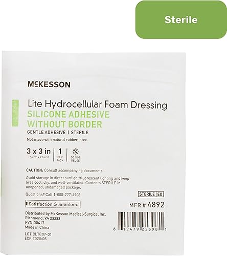 Miniatura 7 de McKesson Lite - Apósitos de espuma hidrocelular, estériles, adhesivo de silicona sin borde, 3 x 3 pulgadas, 10 unidades, 1 paquete