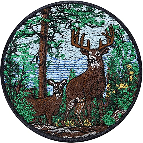 Parches ropa termoadhesivos Ciervo en el bosque | Parches de ciervo para cazadores, Insignia de caza para amantes de la naturaleza | Aplicación para planchar | 80x80mm