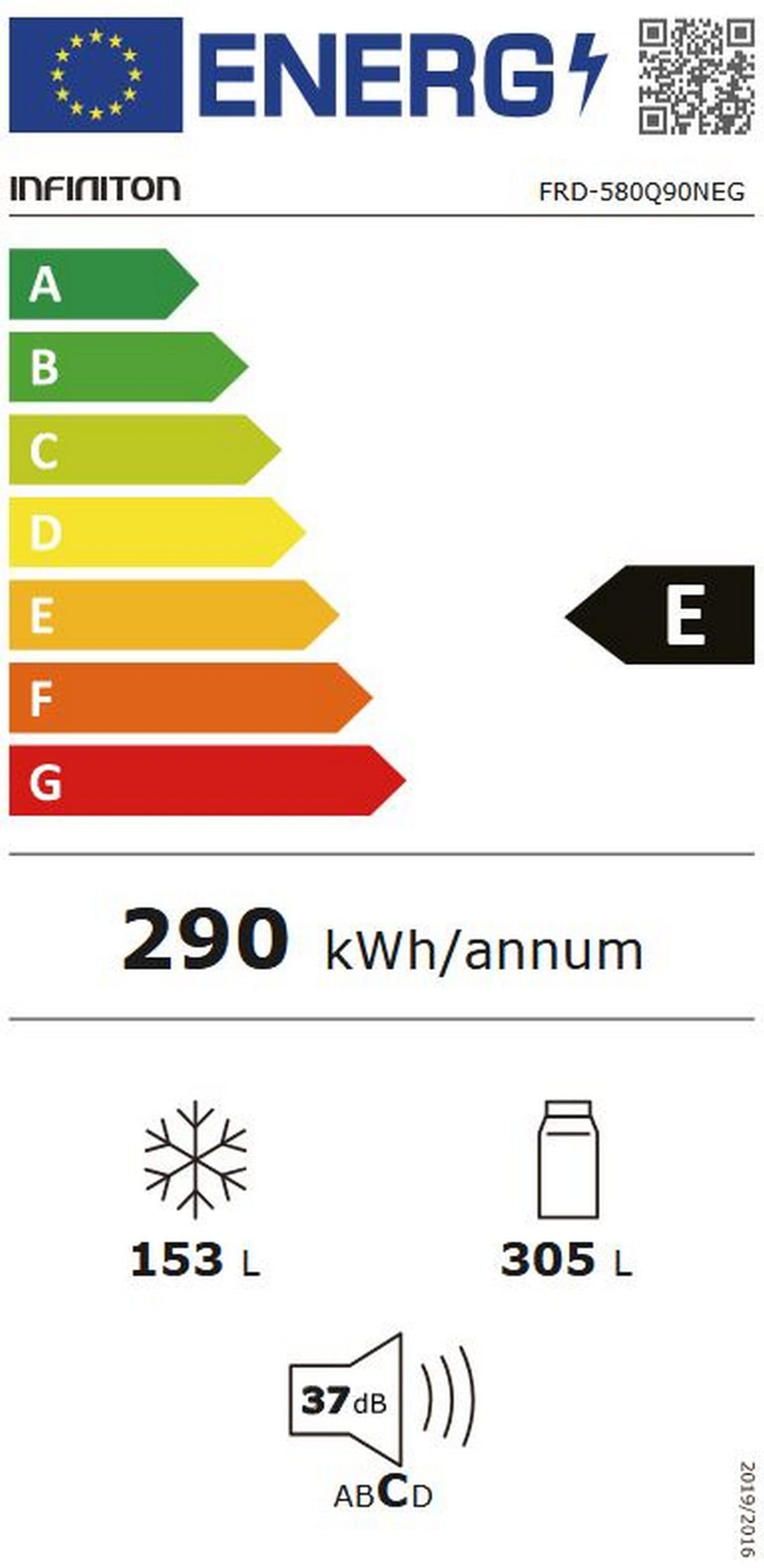 INFINITON ELECTRONICS Frigorifico Americano FRD-580Q90, 190 cm de Altura, 458 Litros, E, Inox, Total No Frost (Negro || FRD-580Q90NEG)