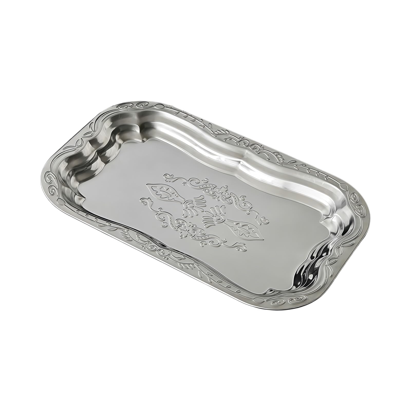 TQUXNGA Metal Party Platter with Embossed Flowers for Snacks Appetizers Metal Engraved Serving Tray
