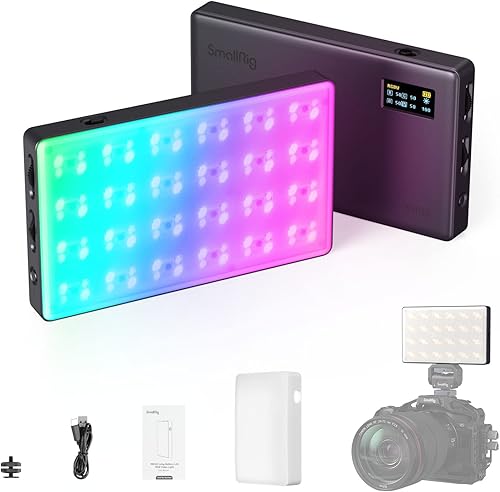 SmallRig RM120 - Panel de luz de cámara de 5000 mAh, luz de video RGB profesional LED en la cámara, luces portátiles para fotografía 2500K-8500K 98+