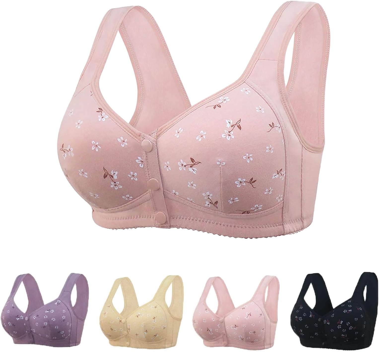Daisy Bras for Older Women, 2024 No Underwire Summer Breathable Front Closure Bras for Women Push Up Bras
