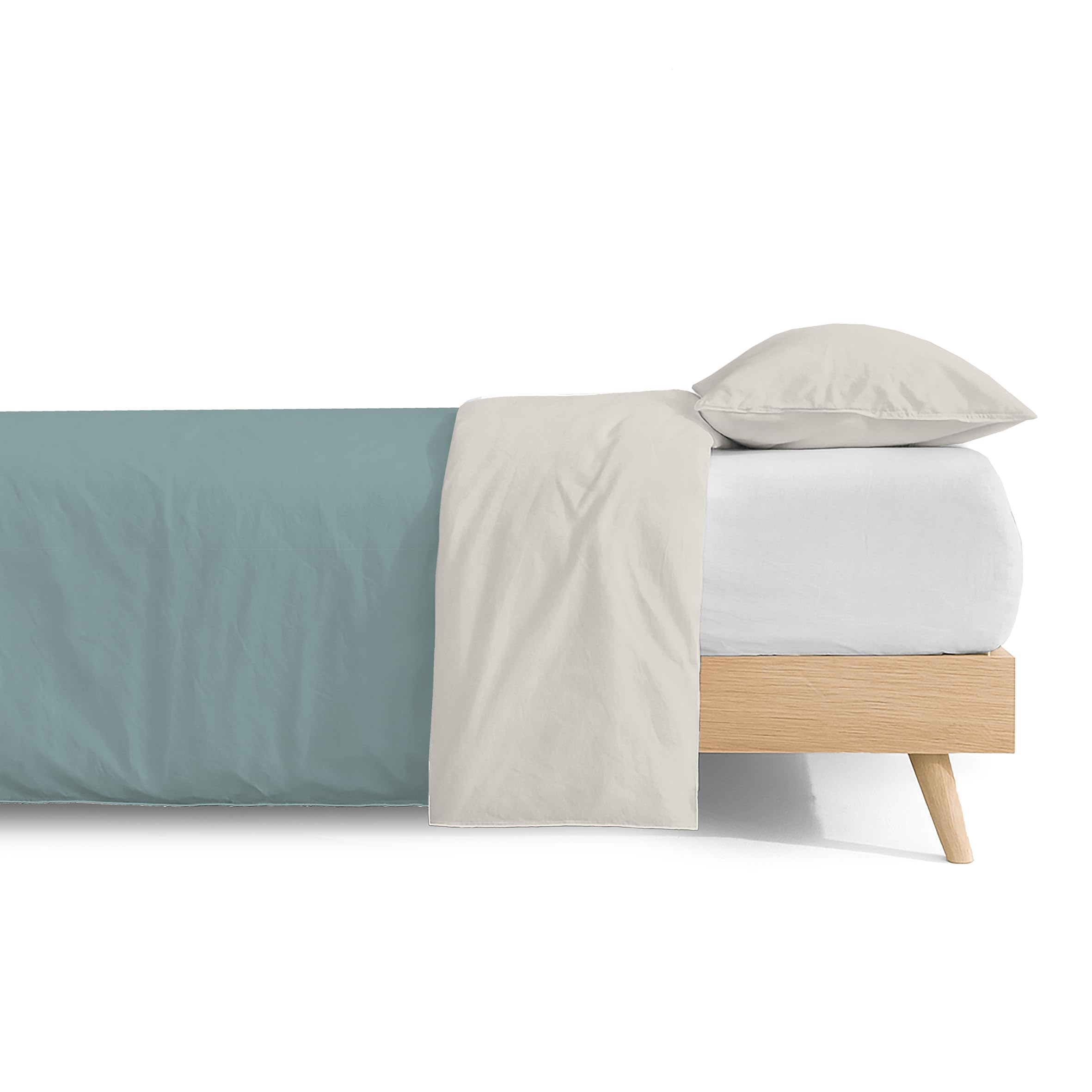 Textilhome – Funda Nórdica Cama 150 Liso - Microfibra Juego Edredón Nórdico (240x220 cm) con 2 Fundas de Almohada (70x40 cm), Tejido Suave, Transpirable y Lavable – Color Aguamarina/Marfil