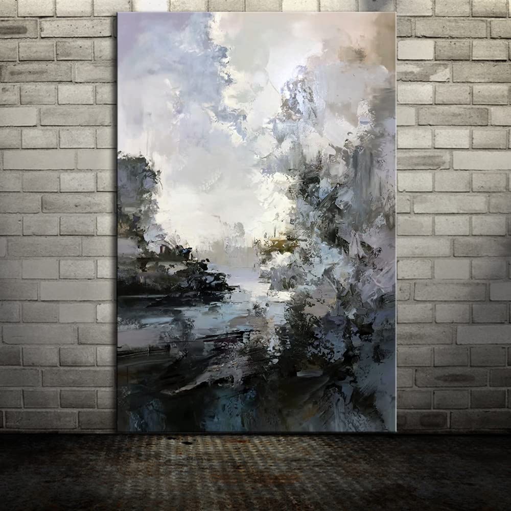 Peinture à l'huile sur toile abstrait gris fumée atmosphère sereine