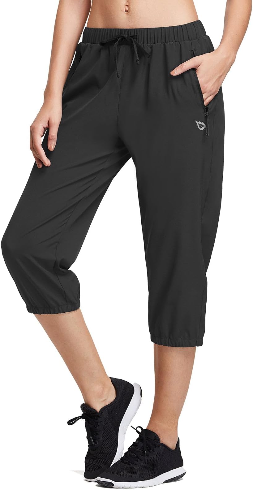 BALEAFWomen Lightweight Jogger Capri Pants Running Quick Dry Sun Protection UPF 50+ Zipper Pockets