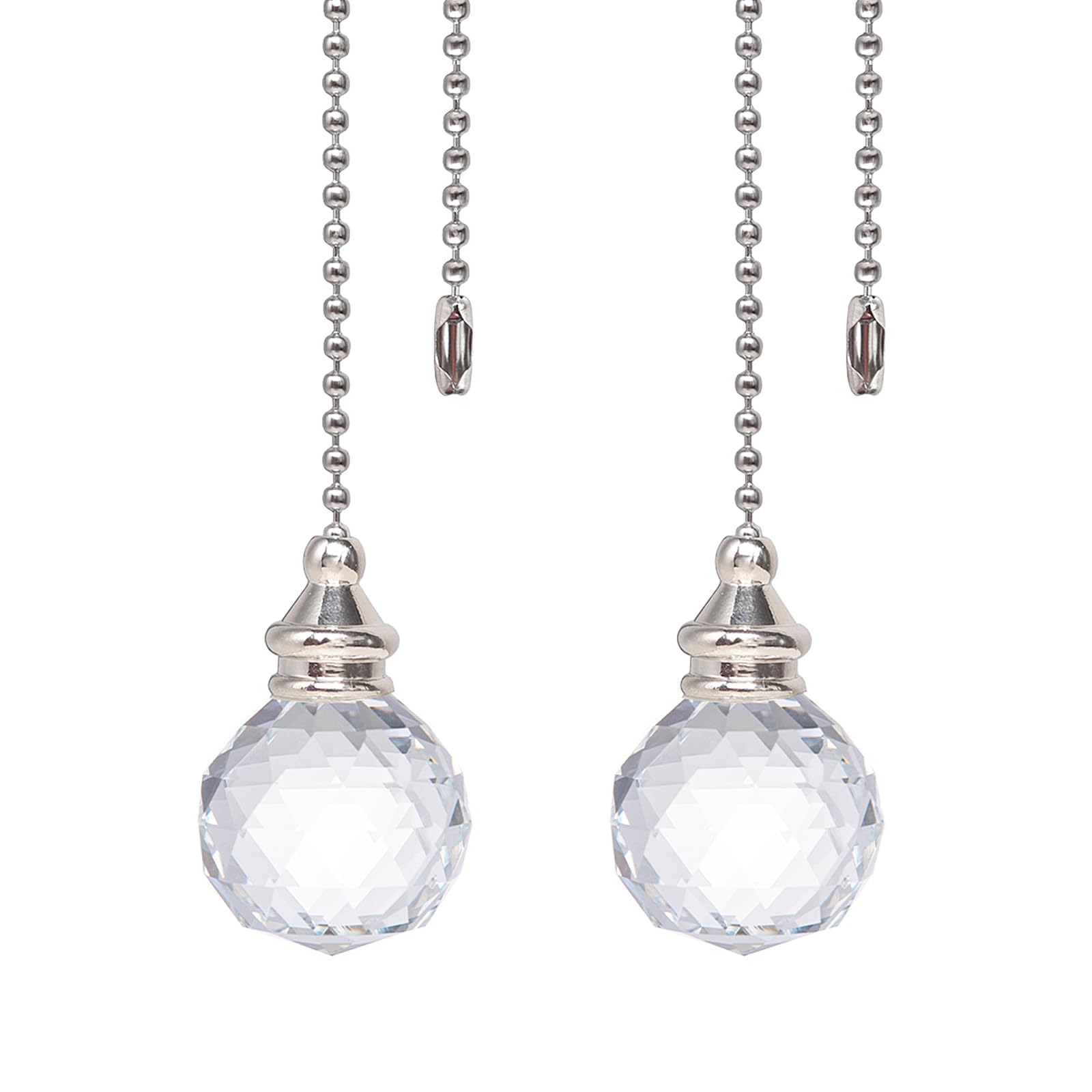 Clear Crystal Prism Ball 30mm 2 Pieces Dazzling Crystal Ceiling Fan Pull Chain Pull Chain Extension with Connector for Ceiling Light Fan