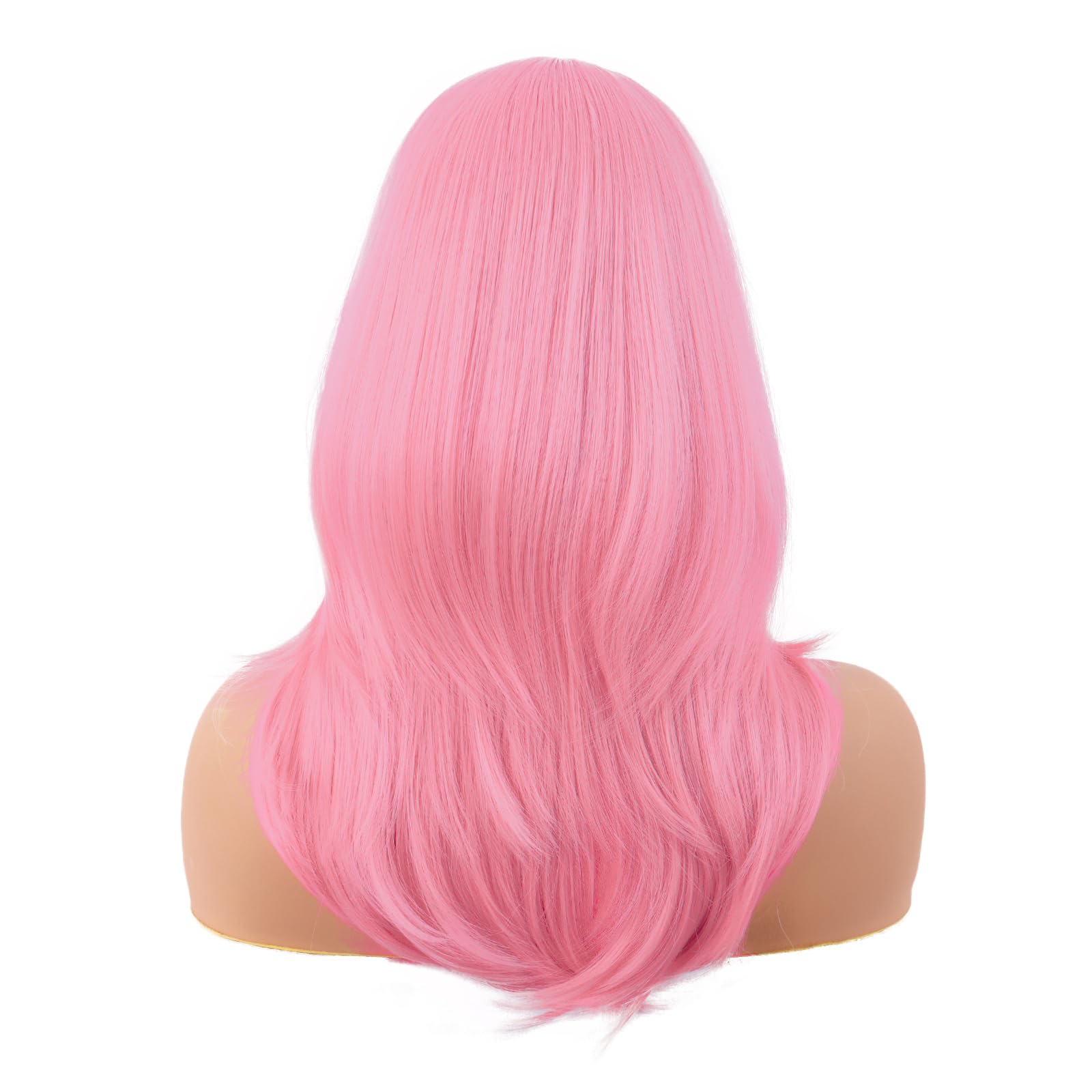 MapofBeauty 20 Inch/50 cm Long Layered With Bangs Straight Synthetic fiber Shoulder Length Hair for Daily Use or Party Wig (Light Pink) - Image 4