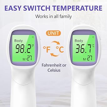 No-Touch Forehead Thermometer for Adults,Kids & Babies,1-Second Fast Reading Digital Thermometer with Fever Alarm,3-Color Backlit & 32 Memories,Non-Contact Baby Thermometer for Body,FDA Cleared