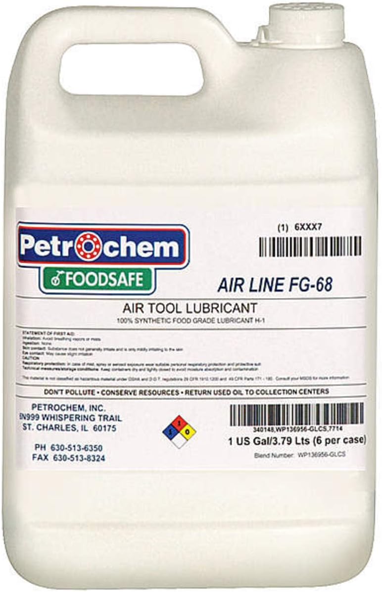 FOODSAFE Airline Tool FG-68-001 - PETROCHEM Air Tool Lubricant: Synthetic, 63F, 485F Max. Op Temp., 1 gal
