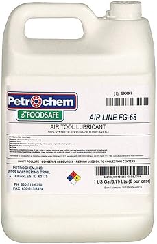 FOODSAFE Airline Tool FG-68-001 - PETROCHEM Air Tool Lubricant Synthetic, 63F, 485F Max. Op Temp., 1 gal
