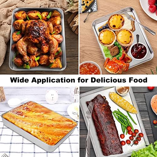 YOUNTHYE Deep Oven Trays Non Stick Set of 3, Stainless Steel Baking Trays, Small Roasting Tin, 26.6x20x5CM, Rectangle Cake Tins Non Toxic Mirror Finish