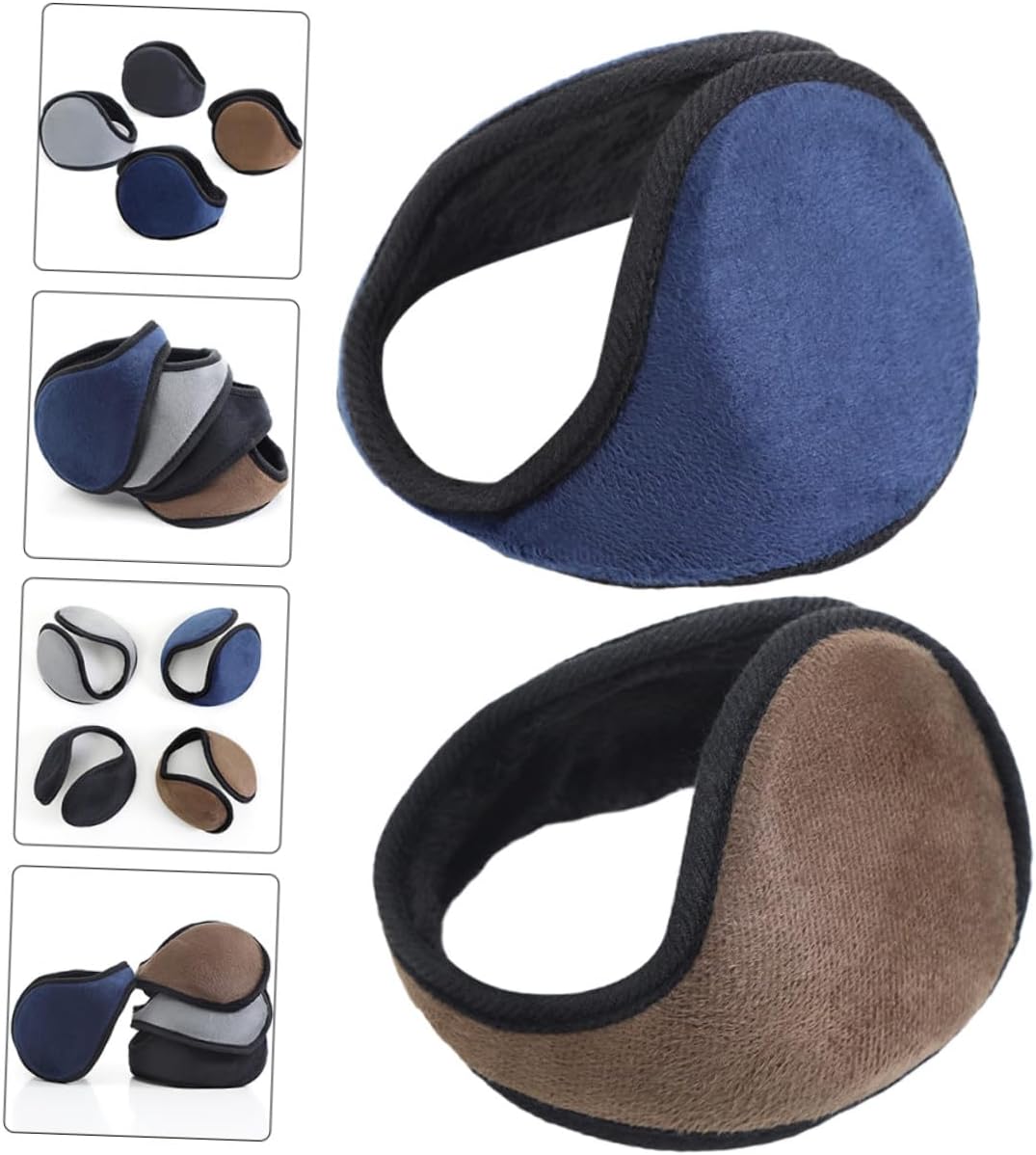 SOLUSTRE 2Pcs Portable Plush Ear Muffs for Men Women Winter Ear Protector Covers Soft Comfortable Warmers for Outdoor Activities Running Skiing Coffee Navy