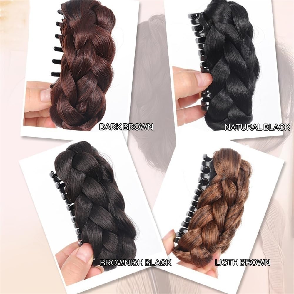 Hair Bun Braided Bun Hair Piece Claw Clip in Synthetic Twisted Braiding Chignon Hair Extension Scrunchies(Dark Brown)