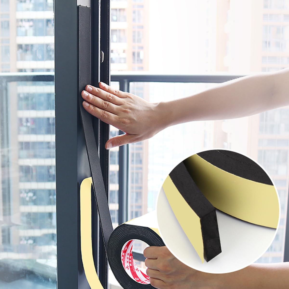 Burlete Ventana Sello Autoadhesivo De Espuma EPDM Insonorización Aplicado A Varios Sellos Domésticos Longitud: 50 M,40mm*3mm