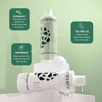 Purezero Rosemary Mint Clarifying Silicone Free Shampoo & Conditioner Set Vegan Duo for Balanced Scalp, Build-Up Removal & Fresh Minty Finish Sulfate-Free, Paraben-Free, Cruelty-Free, 212 oz