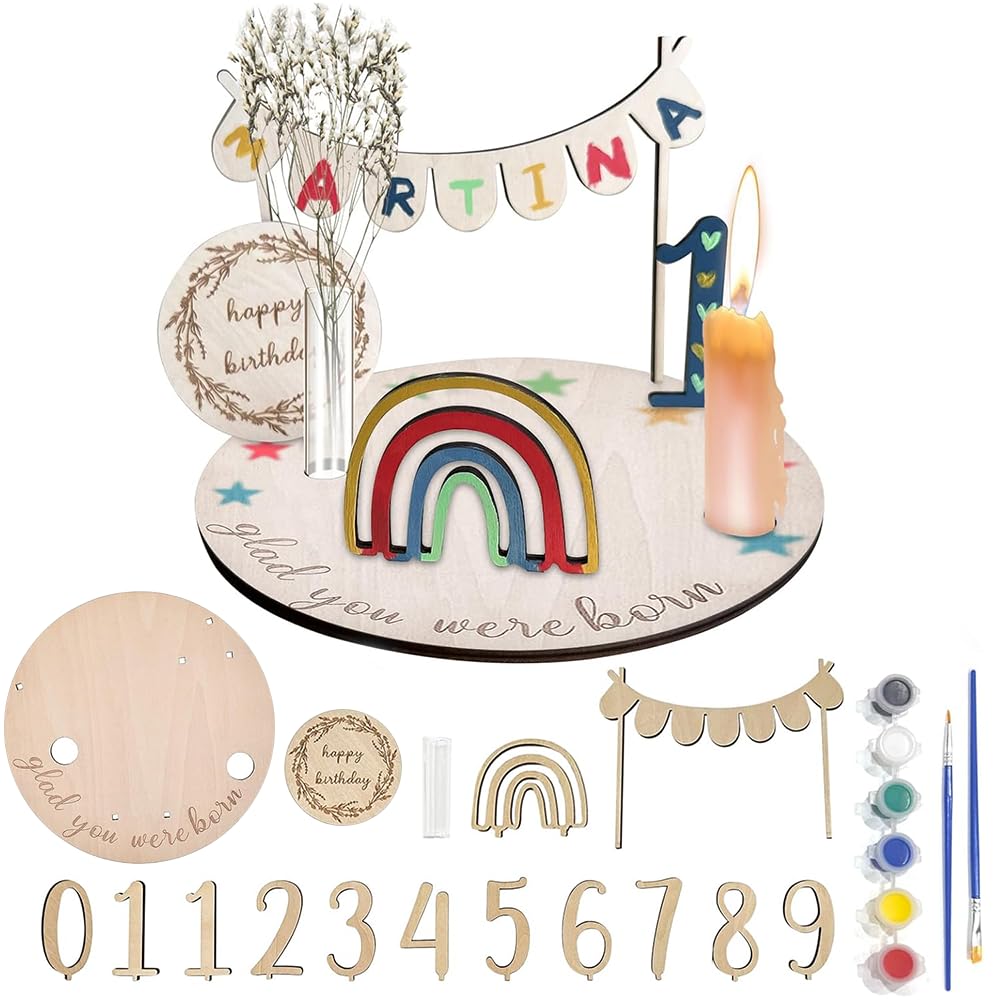 Piatto Di Compleanno Personalizzato In Legno Con Candele, Vaso E Numeri - Per Festa Bambini Compleanno Originale - 4