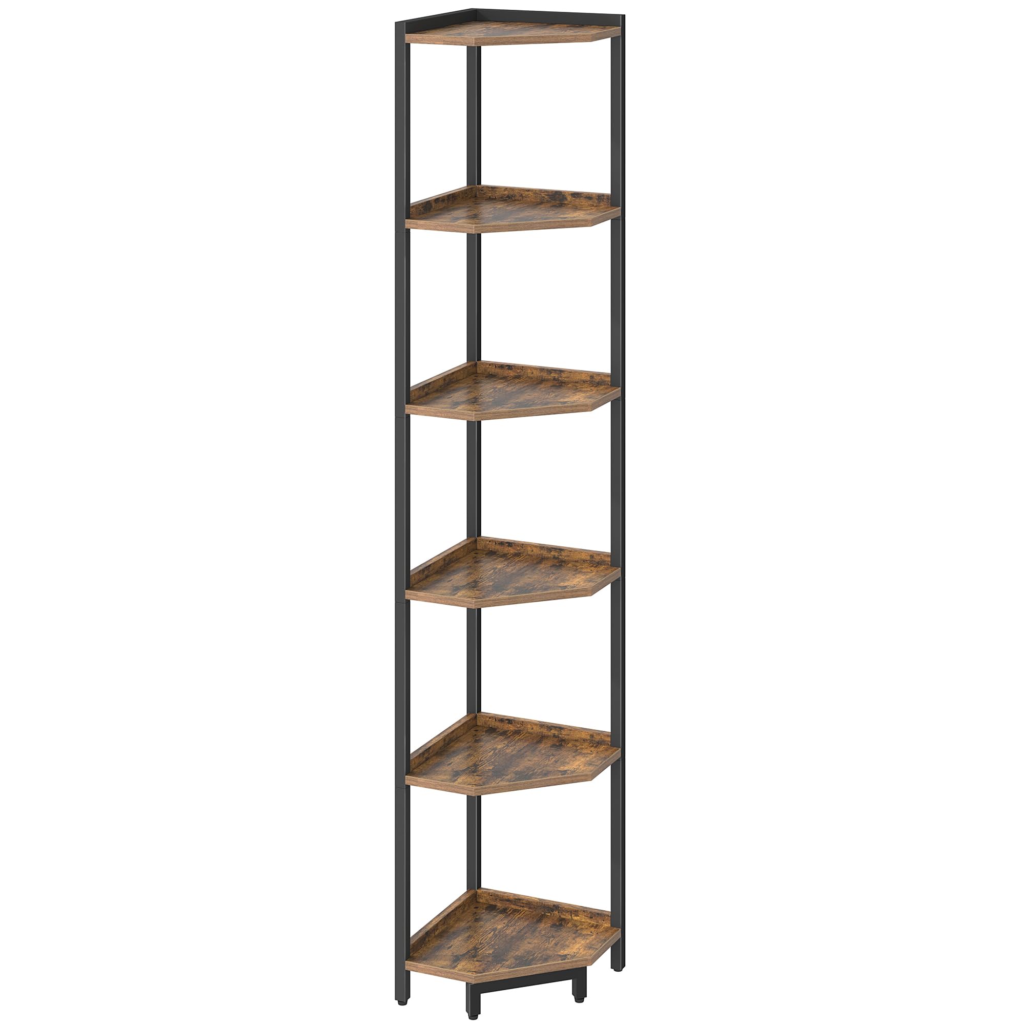 Hzuaneri Étagère d'angle, bibliothèque à 6 Niveaux, étagère autoportante, étagère de Rangement, bibliothèque d'angle, Convient pour Salon, Bureau et étude, 30 x 30 x 167,5 cm, Marron et Noir CS06001B