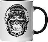 DragonHive Tasse - Gorilla mit Sonnenbrille coole Büro KaffeeTasse - beidseitig Bedruckt - Geschenk Idee Kaffeetasse mit Spruch, Tassenfarbe: Schwarz