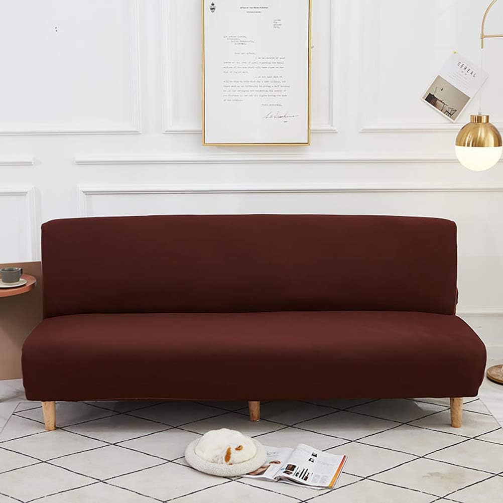 Stretch Armless Folding Sofa Slipcover Elastic One Piece Spandex T Cushion Futon Bed Covers Solid Color Decorative Stain Dust Proof Furniture Protector Mustard Yellow