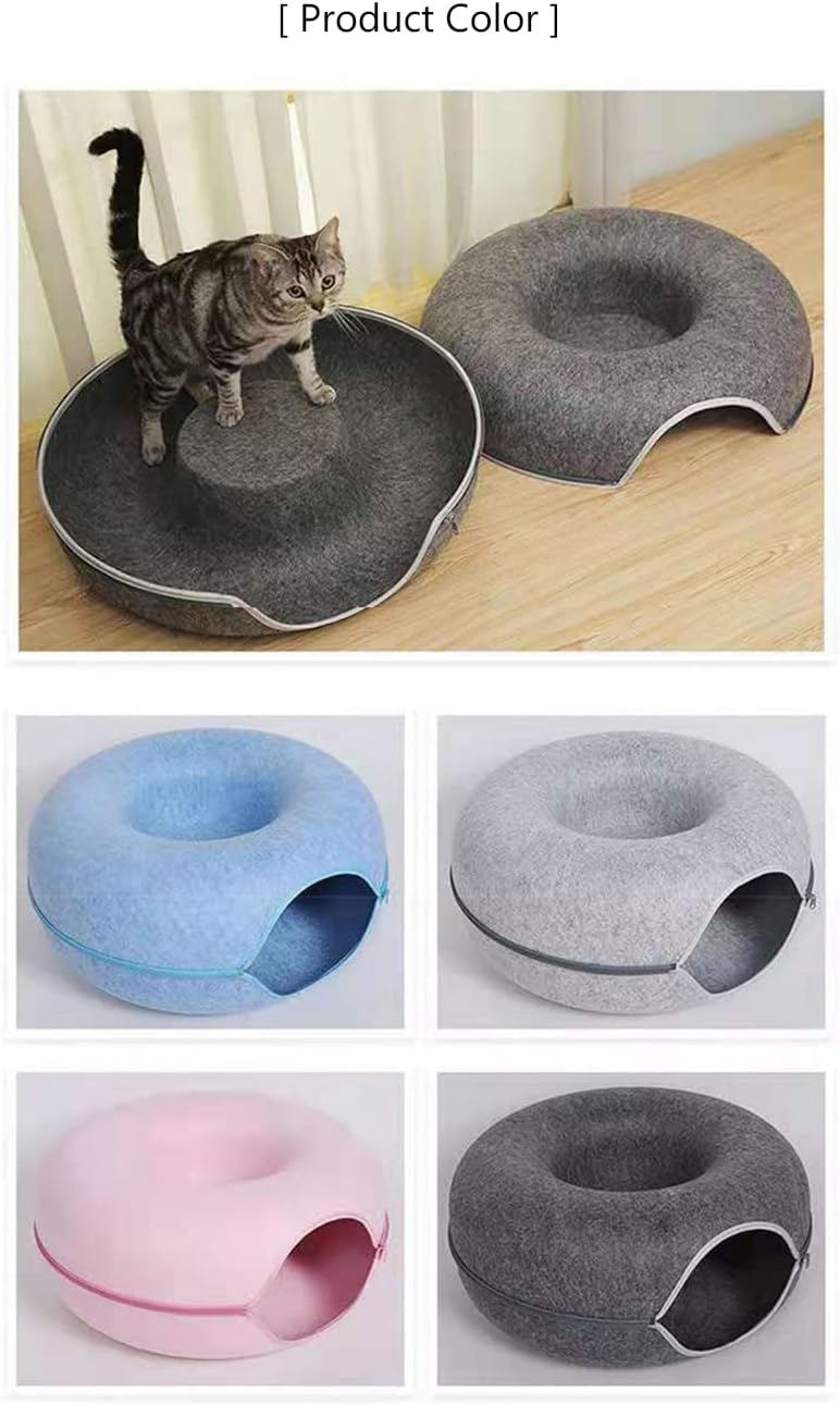 Donut Cat House Pet Cat Tunnel Interactive Game Toy Cat Bed Dual-use Indoor Toy Kitten Sports Equipment Cat Training Toy Cat House (L,Gray)