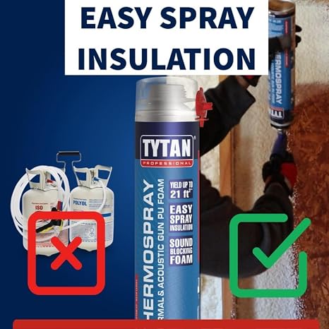 TYTAN Professional Thermospray 24 Pack DIY Spray Foam Insulation 504 Board Ft/Sq Ft Thermal & Sound Insulation Gun Foam for Walls & Attics (24x29 oz) Gun & Cleaner Not Included