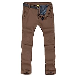 TBMPOY Men\'s Snow Ski Hiking Pants Waterproof Winter Fleece Lined Pants Camping Skiing Ice Fishing Pants with Belt 01 Thick Brown XL
