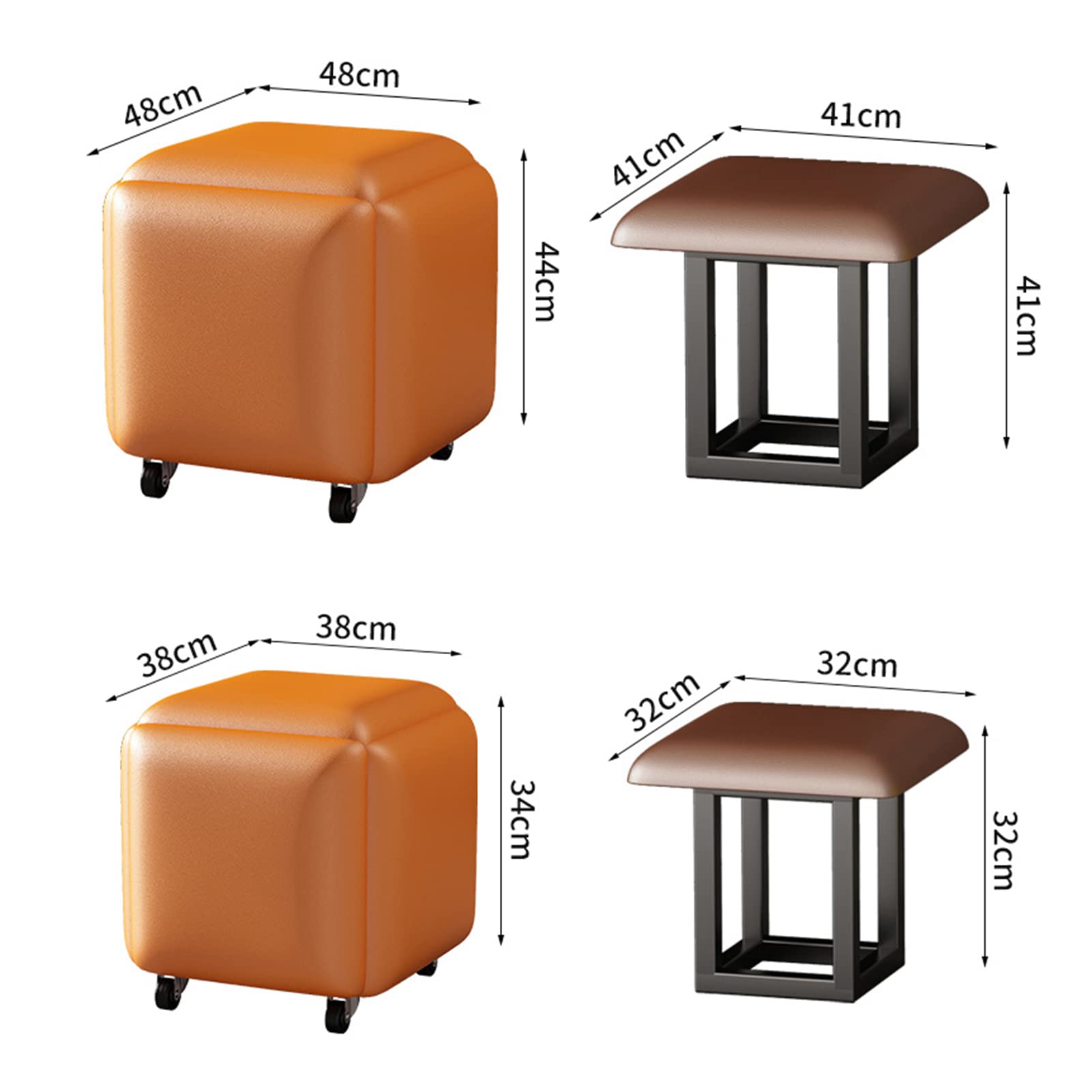 Ottomane Hocker 5 in 1 Stapelbarer Würfelstuhl, Stapelbare Hocker, Quadratische Bank aus Leder/Flanell, Fußhocker mit Rollen für Wohnzimmer, Esszimmer