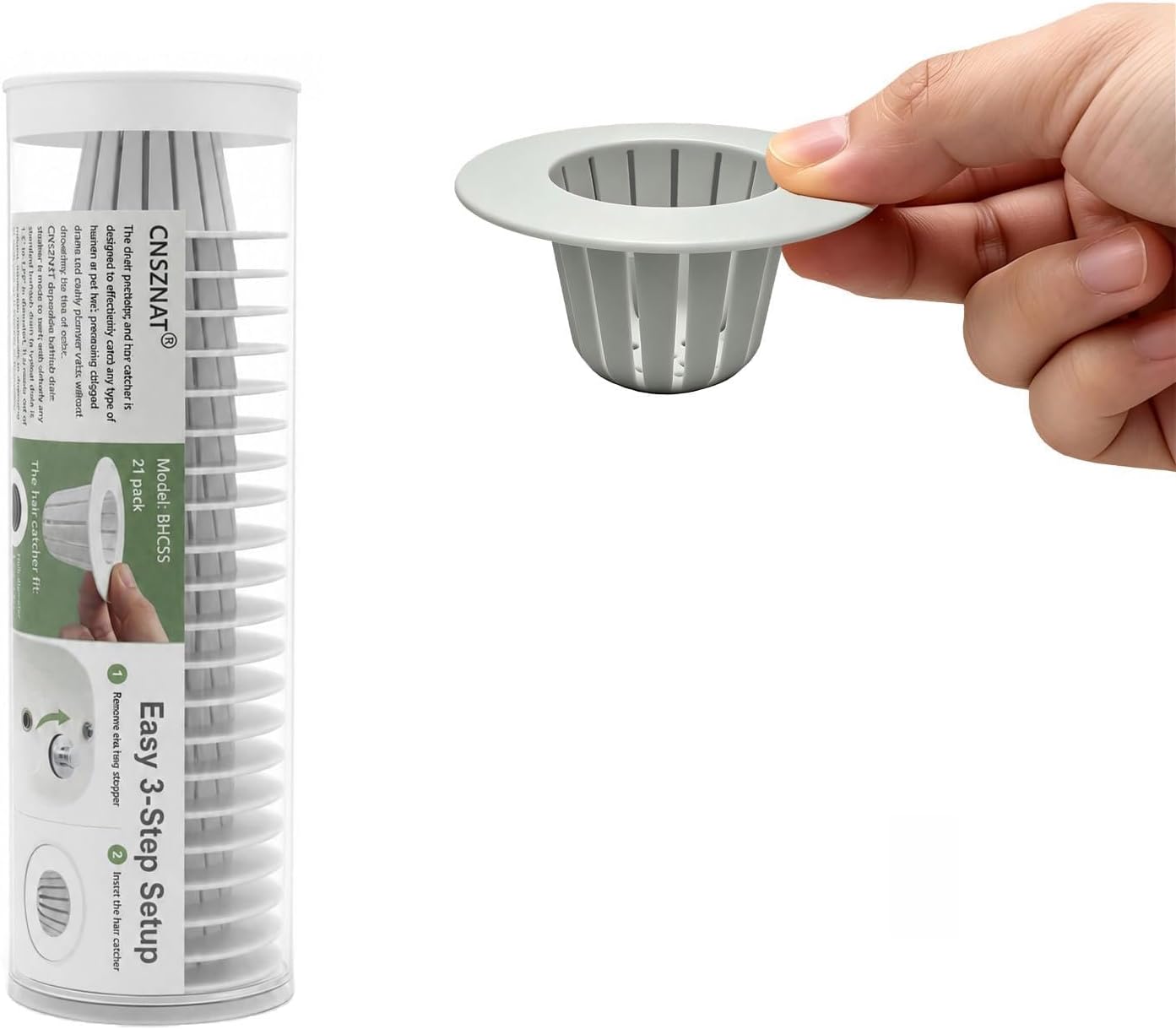 Disposable Bathtub Hair Catcher 21 Pack, Shower Strainer Trap for 1.3"-1.5" Bath Tub Drain, One Year Supply (Grey,Small)
