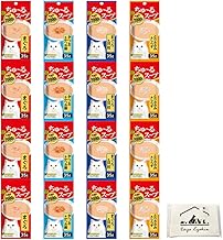 CIAO Churu Soup 4 Pack (1.2 oz (35 g) x 4 Bags x 4 Types, Total of 16 Bags, Tuna, Bonito & Scallops, Scallops, Scissors & Whitebait, Includes Original Pocket Tissue for Cats, Hydration, Cat Food, Wet