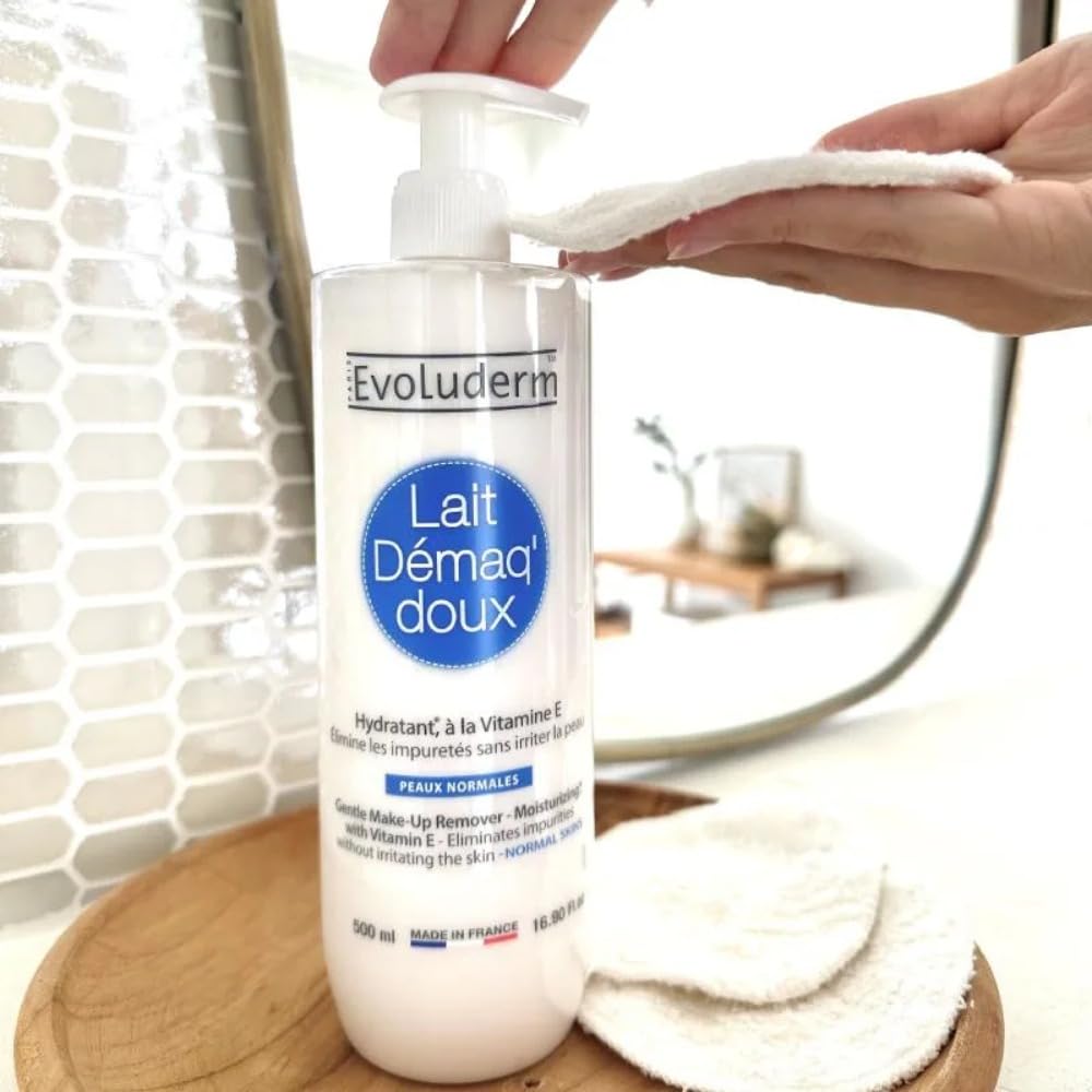EVOLUDERM - Lait Démaq' Doux Hydratant - 500 ml - Ingrédients d'Origine Naturelle - Végan - Fabrication Française - Lot de 3 x 500 ml