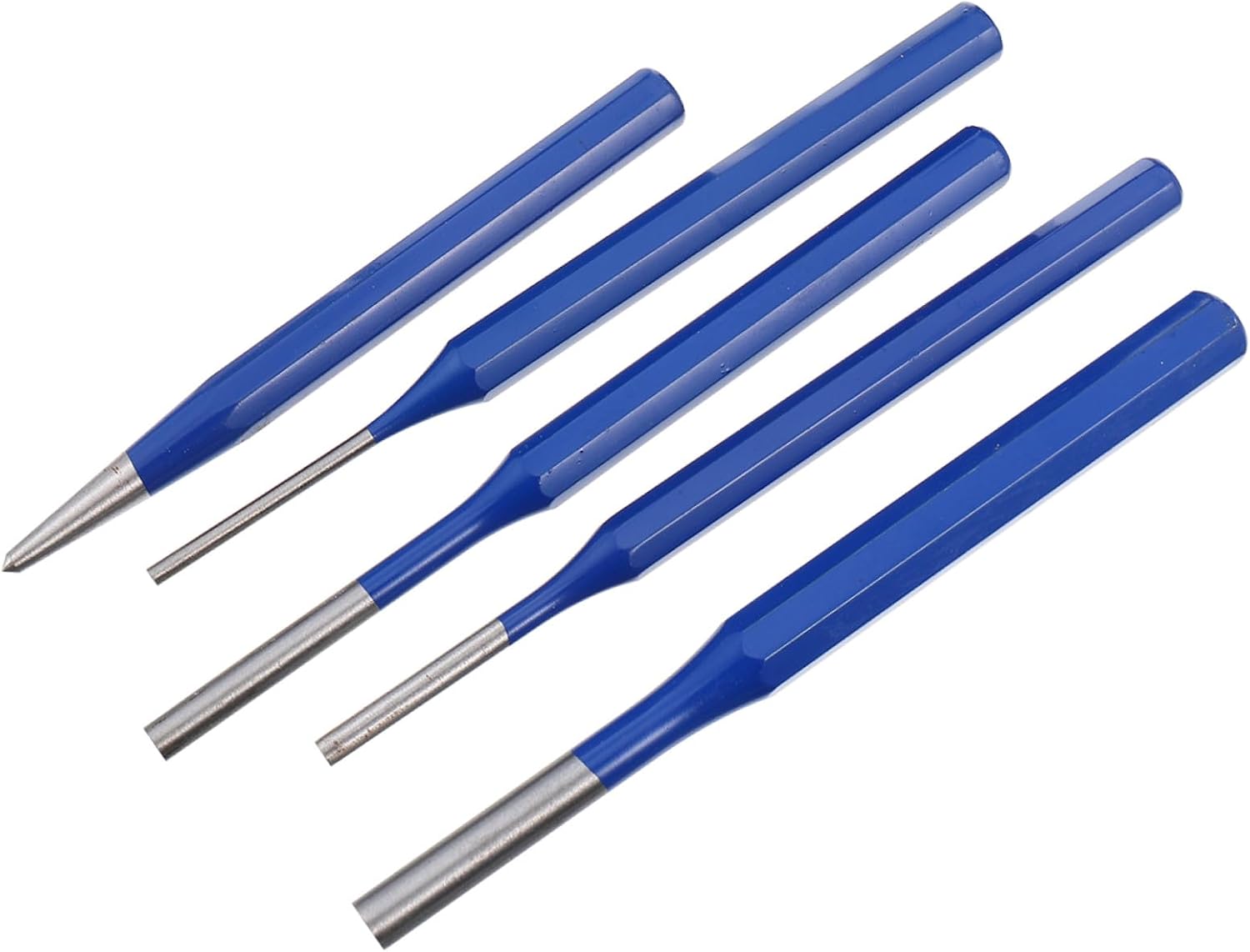 5Pcs Pin Punches Cylindrical Drilling Tool for Woodworking Projects | Chromium Vanadium Steel, Modified Parabolic Striking End, Reduce Mushrooming and Chipping, Blue