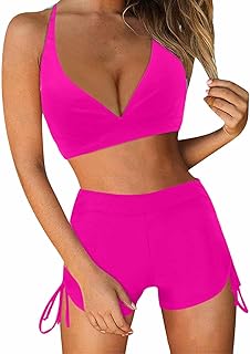 Conjunto de traje de baño de dos piezas para mujer con cordones en la parte trasera con cordones Tops de colores