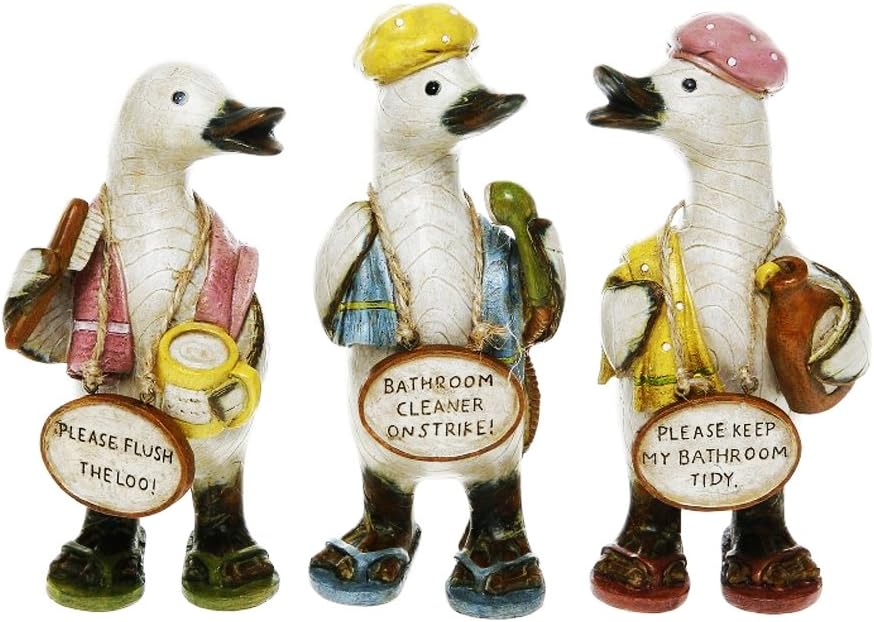 Complete Set of 3 Bathroom Rules Gossiping Duck Ornaments