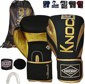 Knockout Elite Boxing Gloves 8-16 oz for Men & Women with Wraps & Mouth Guard - Ideal for Muay Thai, Kickboxing, Adult Heavy Punching Bag Gloves Training - Durable, Comfortable & Protective