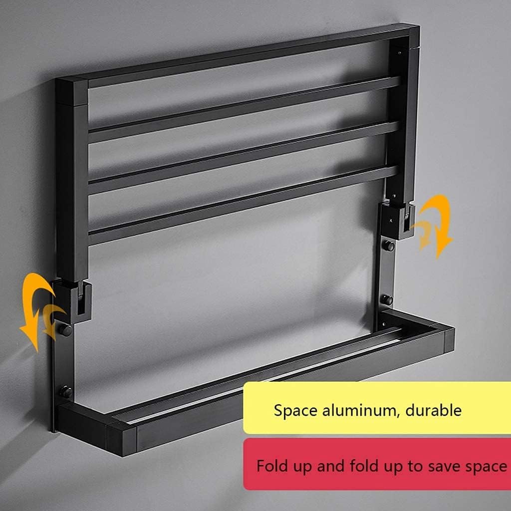 Towel Rack Towel Bar Modern Space Aluminum Towel Rack 2 Tiers Foldable Bathroom Towel Holder Wall Towel Stand Home Hotel Storage Towel Bar Towel Shelf Towel Stand (Color : A-Black, Si image 2