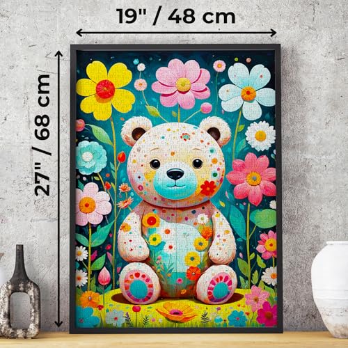 1000 Piece Jigsaw Puzzle for Adults - Floral Teddy Bear in Flower Garden | Matte Anti-Glare Finish | Fun & Challenging Puzzle | 27x19 in | Unique Gift | Enjoy - image 2
