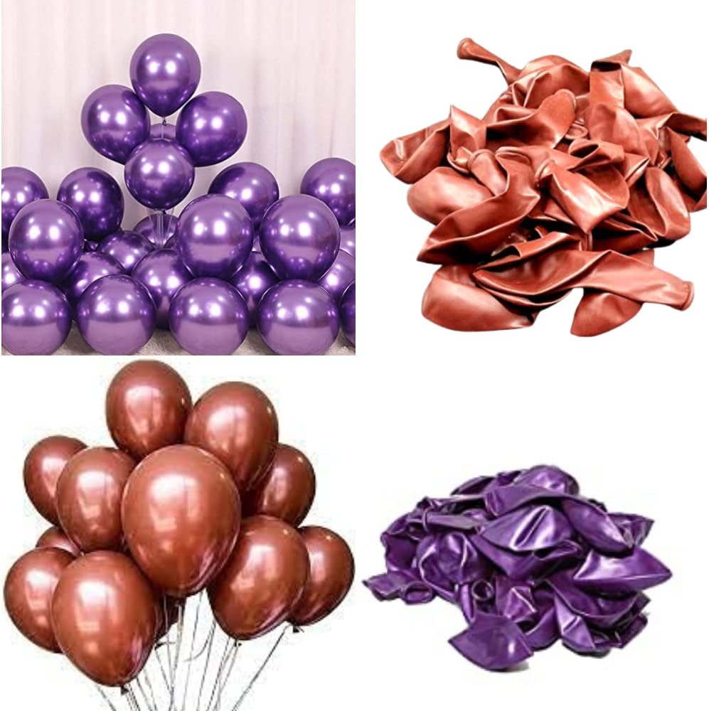 10 Inch Metallic Rubber ( Purple + Brown - Pack of 50) Balloons for Birthday Decoration/ Anniversary Party Decoration