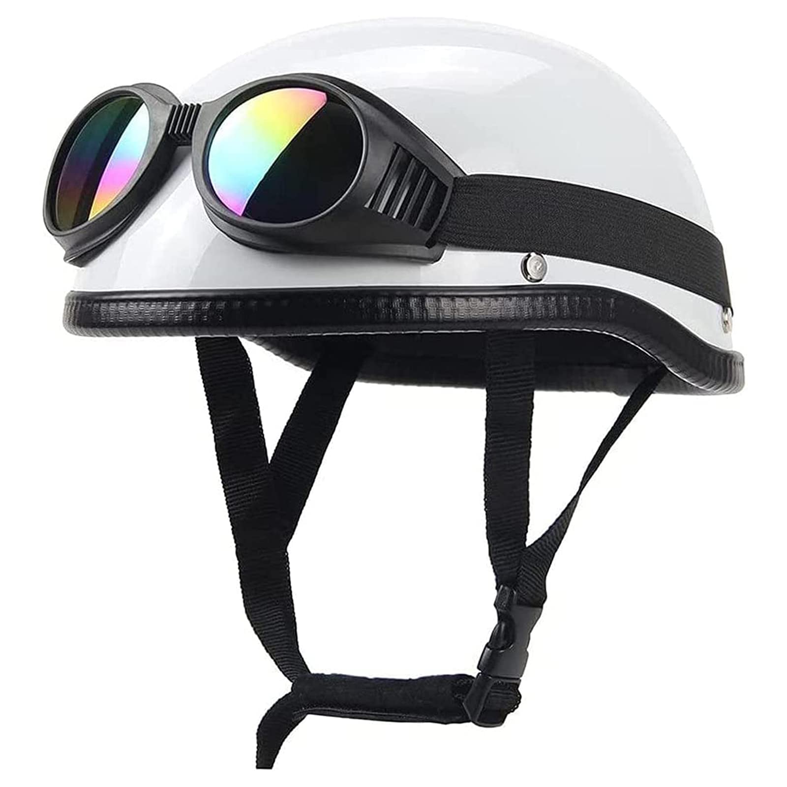 Mezzi Caschi Da Moto Per Uomo E Donna Casco Da Motociclista Tedesco Retrò Certificato DOT/ECE Casco Protettivo Per Mezzo Viso Cascos Para Motos Casco Da Motociclista Pilota + Occhiali,Bianca,M