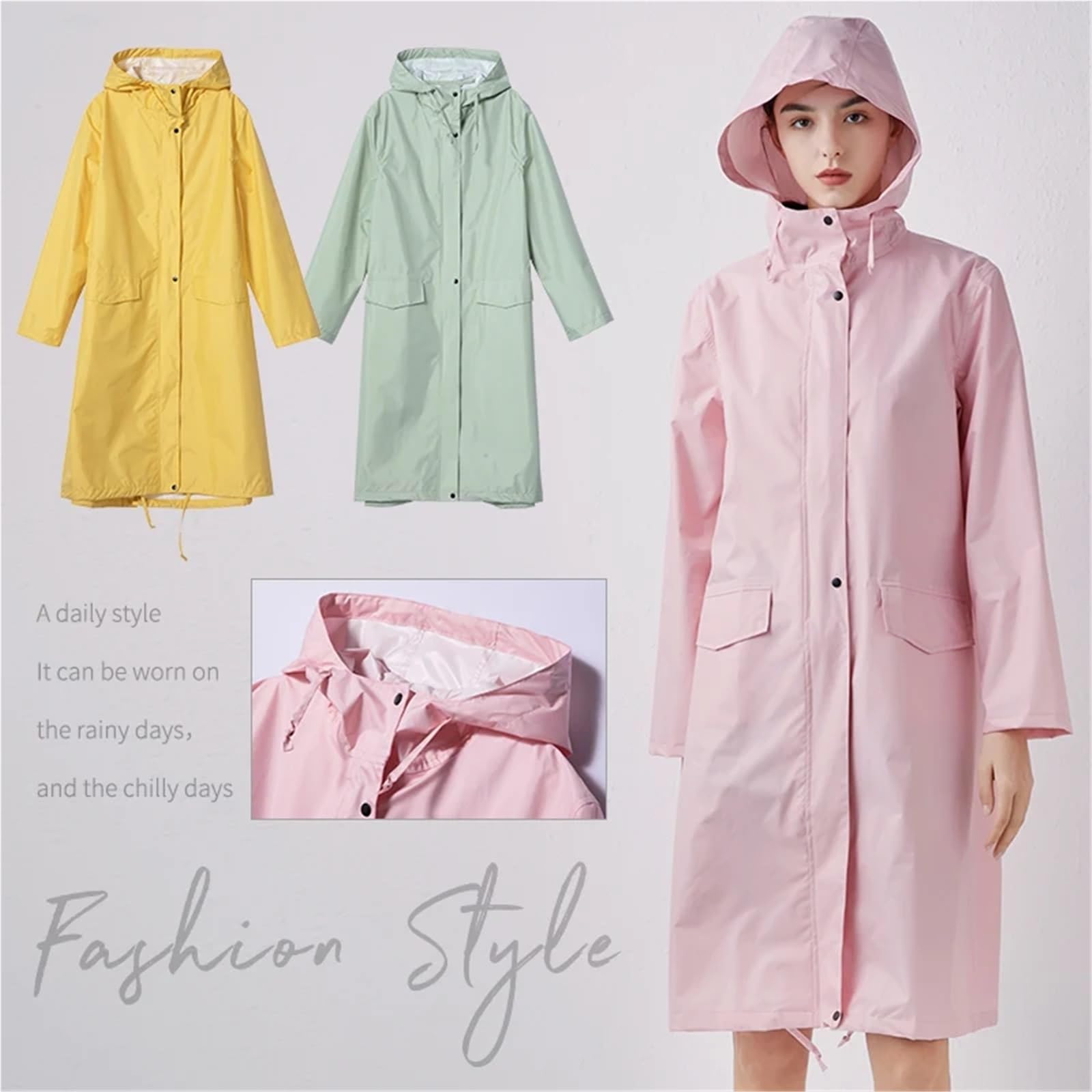 Poncho impermeable Poncho impermeable for mujer, elegante, color amarillo liso, con capucha y bolsillos Para acampar