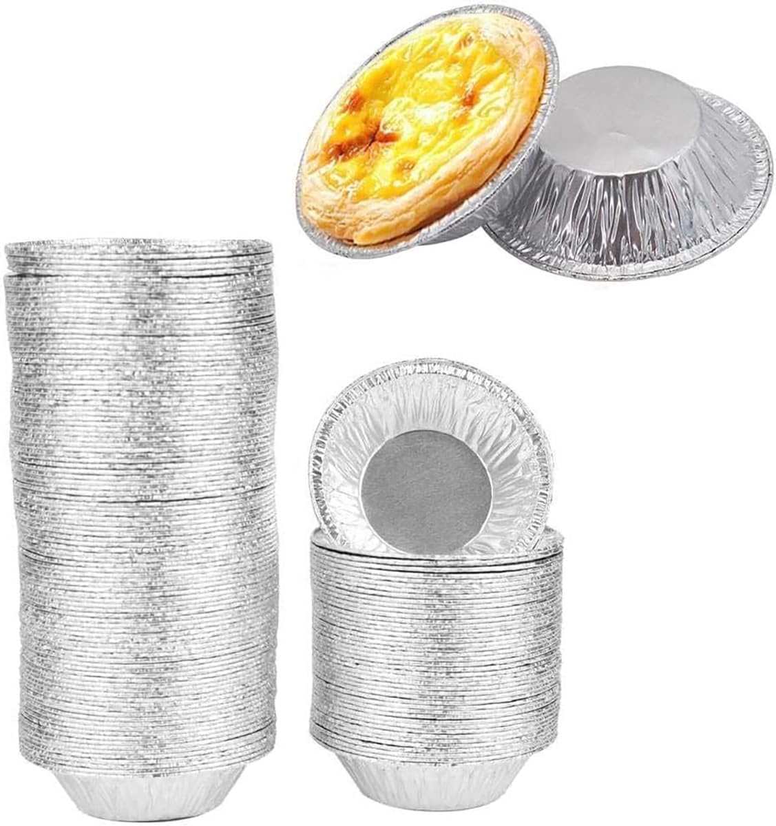 100 Pcs Silver Mini Pie Tins, Round Tart Pie Foil Pans, Aluminum Foil Tart Pans,Individual Serving Pan for Baking