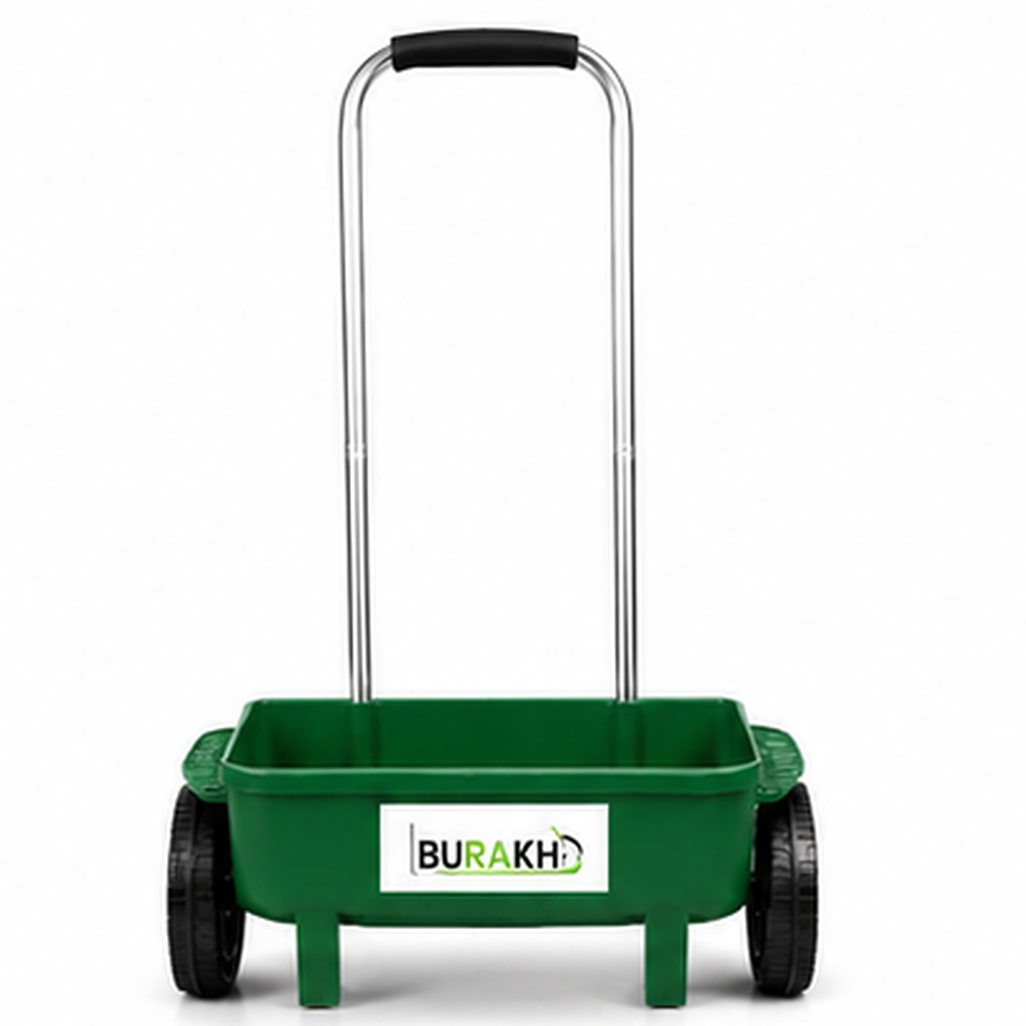 BURAKH Rotary Garden Spreader 56cm Wide, Hand Push Lawn Seed Fertiliser Spreader with EVA Grip Handle, Durable Broadcast Spreader for Grass Seed, Salt, Feed & Ice Melt (Green)