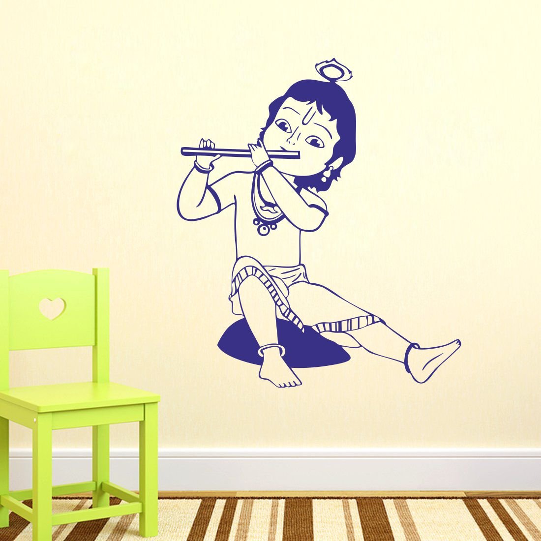 Indra Graphic Bal Kreishna PVC Blue Vinyl Wall Sticker (Size 50*58 cm