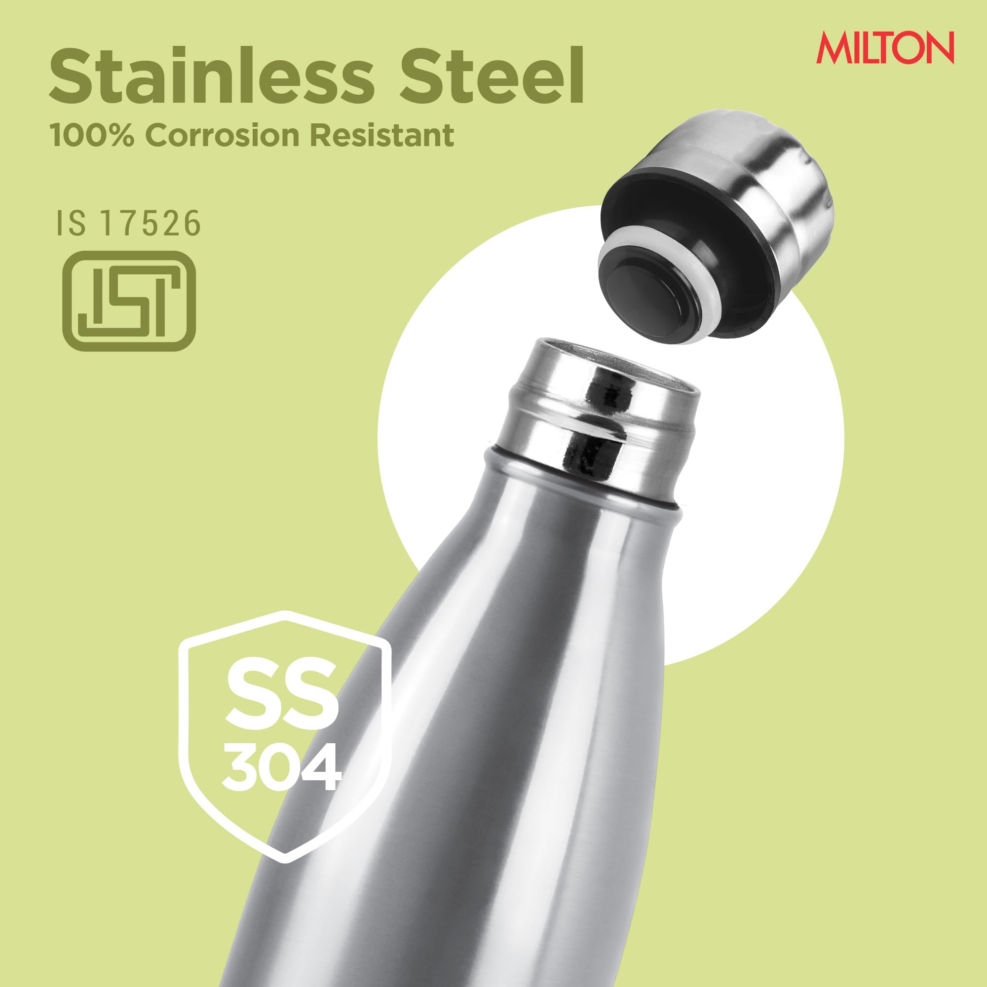 MILTON Thermosteel Duo DLX 1000, Flacon isotherme à double paroi 1000 ml 34 onces 1 LTR Bouteille d'eau chaude et froide 24 heures, acier inoxydable 18/8, sans BPA, de qualité alimentaire, étanche Argent