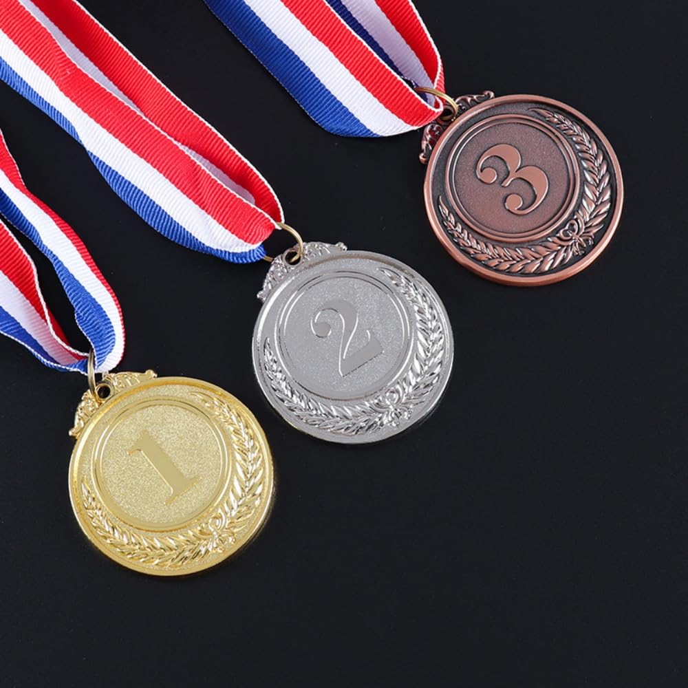 3 Pièces Médailles Métal, Médailles Or Argent Bronze Médailles, 1er 2e 3e Médailles Style Olympique avec Rubans, pour Les Activités pour Enfants, Les Jeux, Les Concours, Les Fête