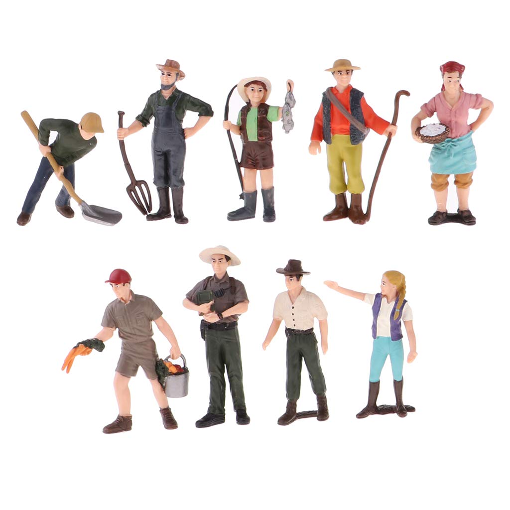 FLAMEER 9 Pieces HO Scale Tiny Painted Figures Standing People Farm Worker Model Crafts Ornament for Dollhouse Micro Landscape Decor