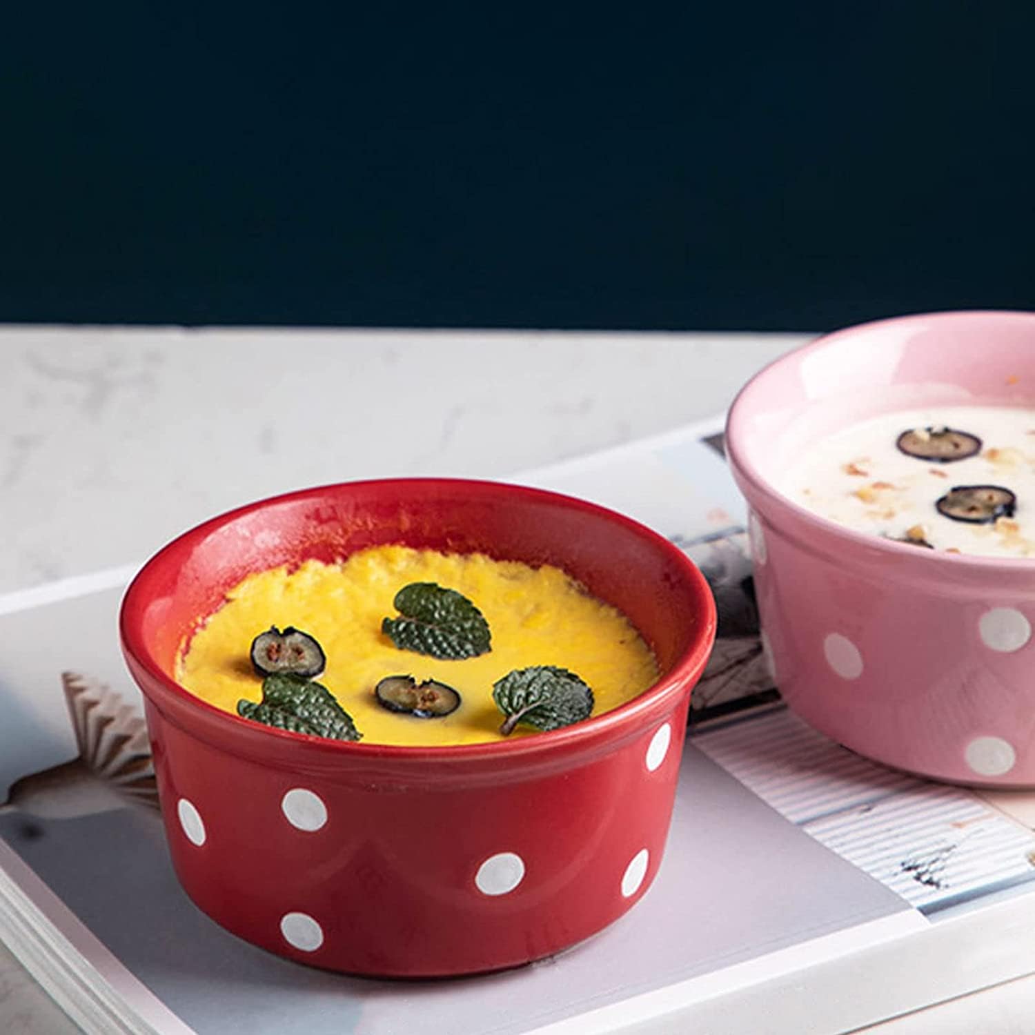 Bol à soupe, bol à riz, bol à déjeuner, ensemble de ramequins, 230 ml, ramequins à crème brûlée, plats à soufflé allant au four, ramequins à soufflé, ramequins for friteuse à air-rouge-lot de 8 ( Colo
