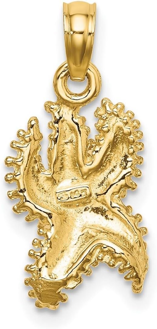 JewelryWeb 14k Gold Sea shell Nautical Starfish W High Polish and Beaded Texture Charm 18x10.1mm Wide 2.7mm Thick Pendant Necklace for Women - Image 4